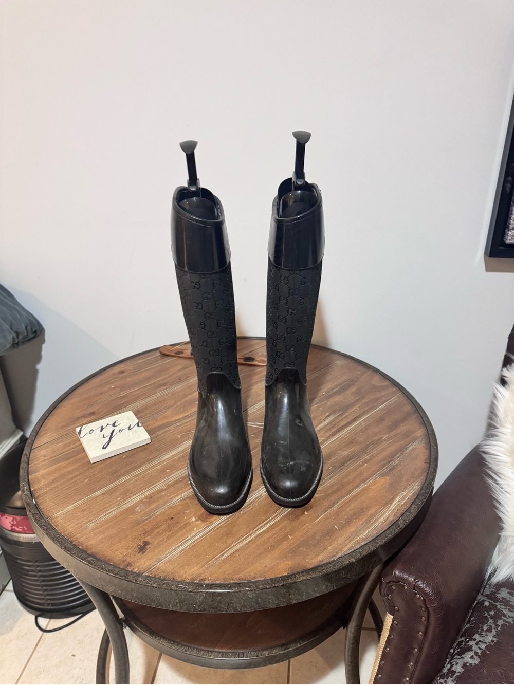 Gucci Black Logo Tall Women's Rain Boots